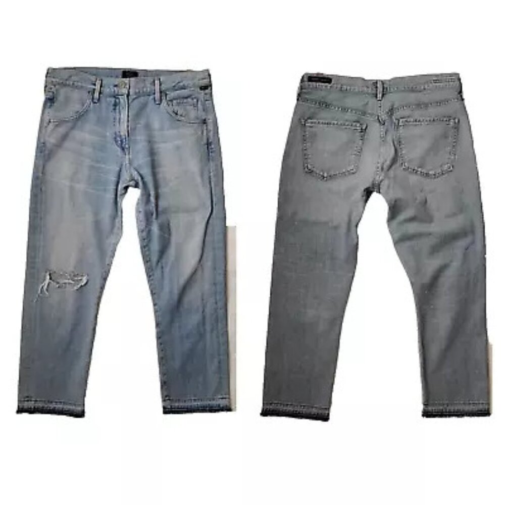 Womens 27 COH Cropped Light Wash Blue Jeans Distressed Emerson Slim Boyfriend